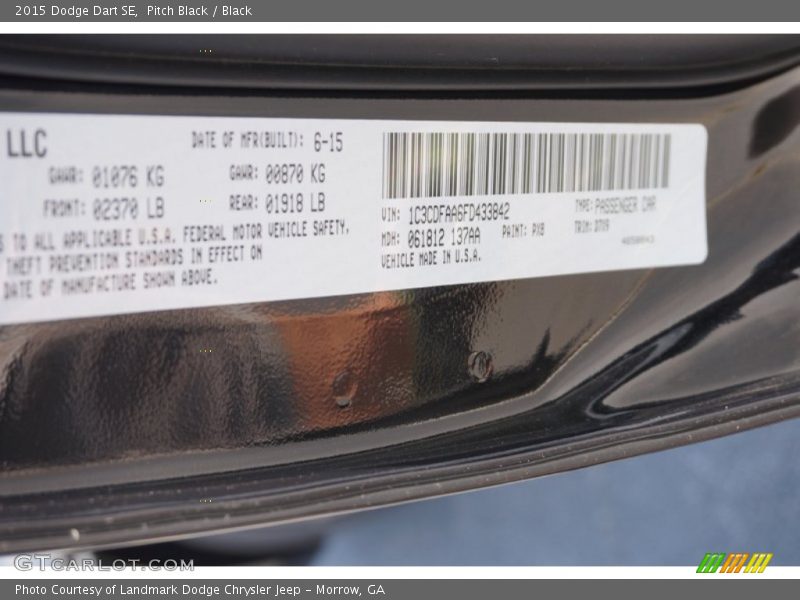 Pitch Black / Black 2015 Dodge Dart SE