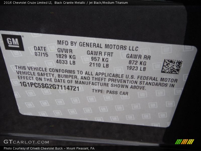 Black Granite Metallic / Jet Black/Medium Titanium 2016 Chevrolet Cruze Limited LS