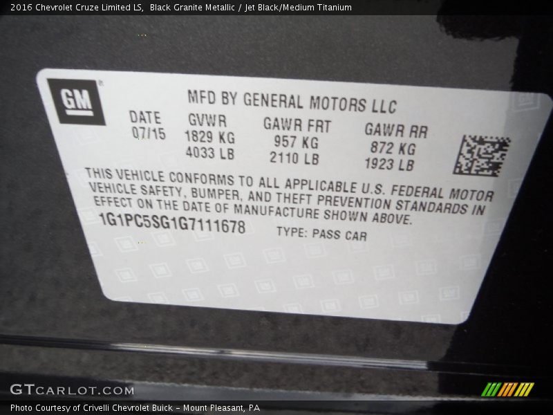 Black Granite Metallic / Jet Black/Medium Titanium 2016 Chevrolet Cruze Limited LS