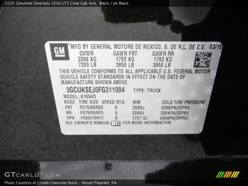 Black / Jet Black 2015 Chevrolet Silverado 1500 LTZ Crew Cab 4x4