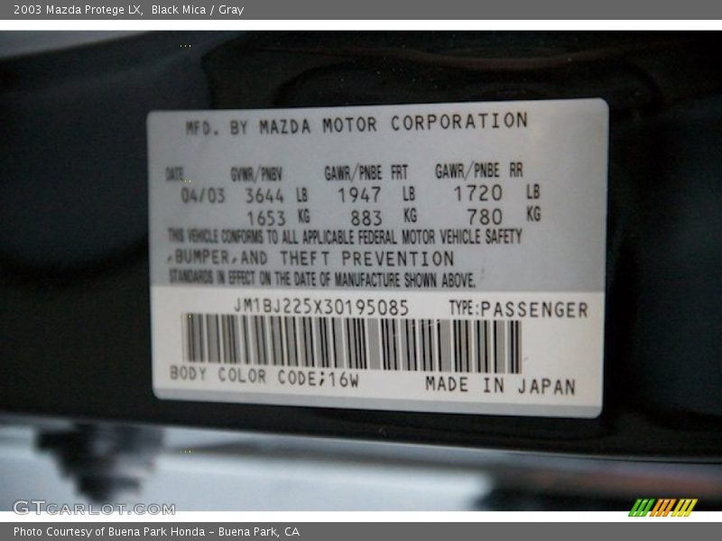 Black Mica / Gray 2003 Mazda Protege LX