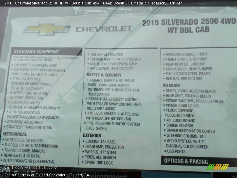 Deep Ocean Blue Metallic / Jet Black/Dark Ash 2015 Chevrolet Silverado 2500HD WT Double Cab 4x4