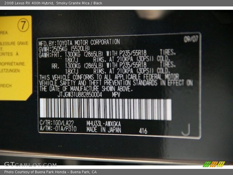 Smoky Granite Mica / Black 2008 Lexus RX 400h Hybrid