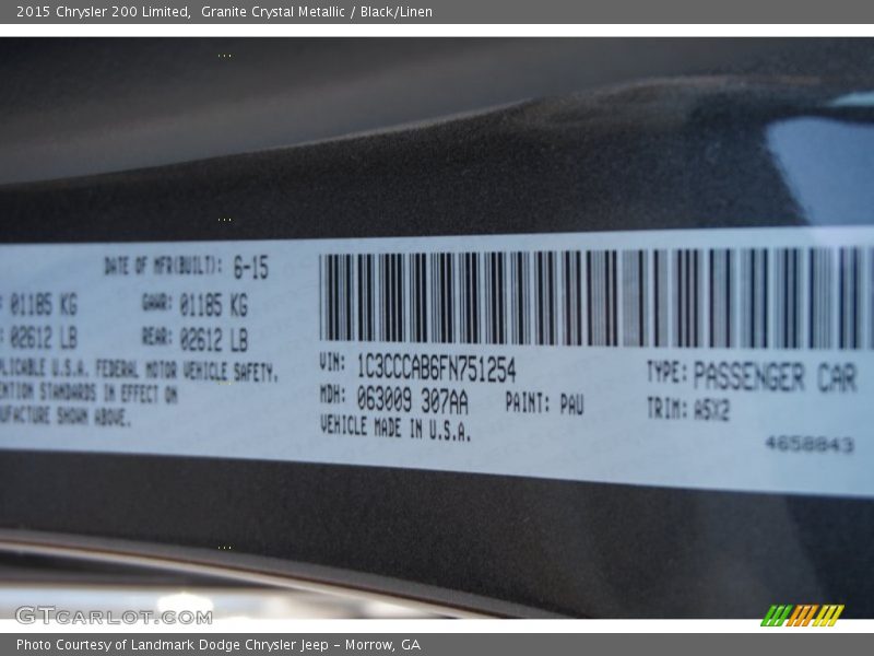 Granite Crystal Metallic / Black/Linen 2015 Chrysler 200 Limited