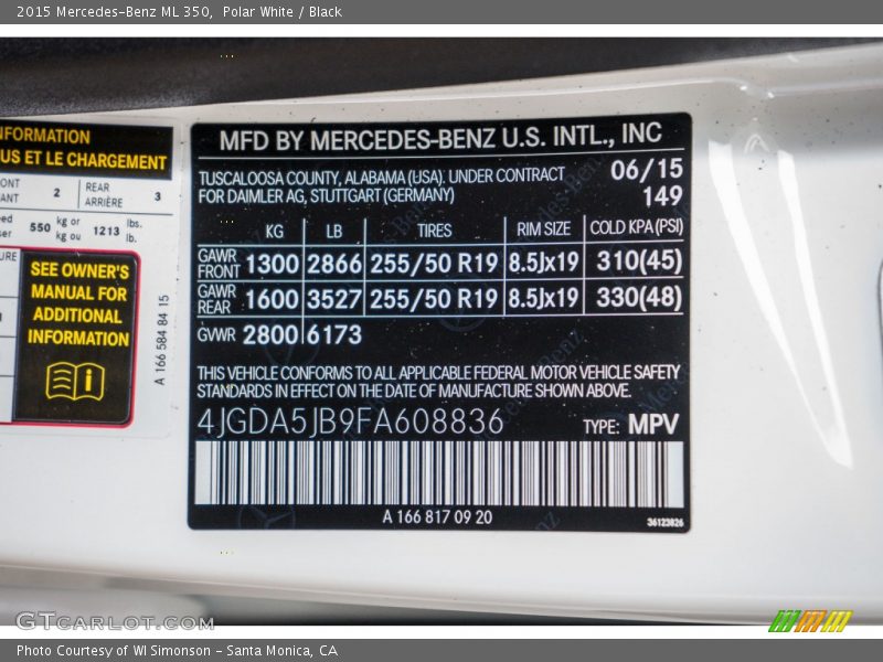 Polar White / Black 2015 Mercedes-Benz ML 350