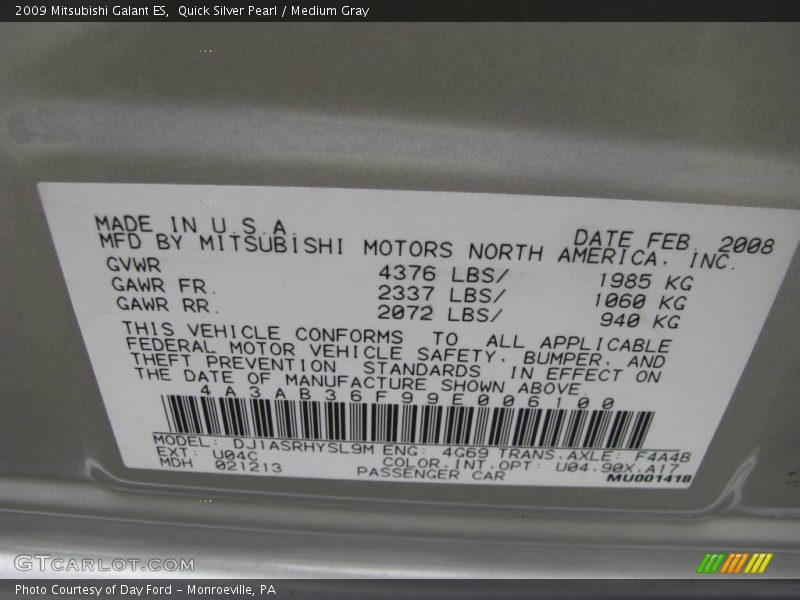 Quick Silver Pearl / Medium Gray 2009 Mitsubishi Galant ES