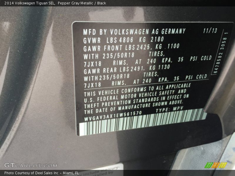 Pepper Gray Metallic / Black 2014 Volkswagen Tiguan SEL
