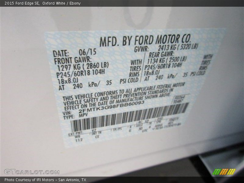 Oxford White / Ebony 2015 Ford Edge SE