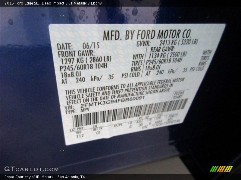 Deep Impact Blue Metallic / Ebony 2015 Ford Edge SE