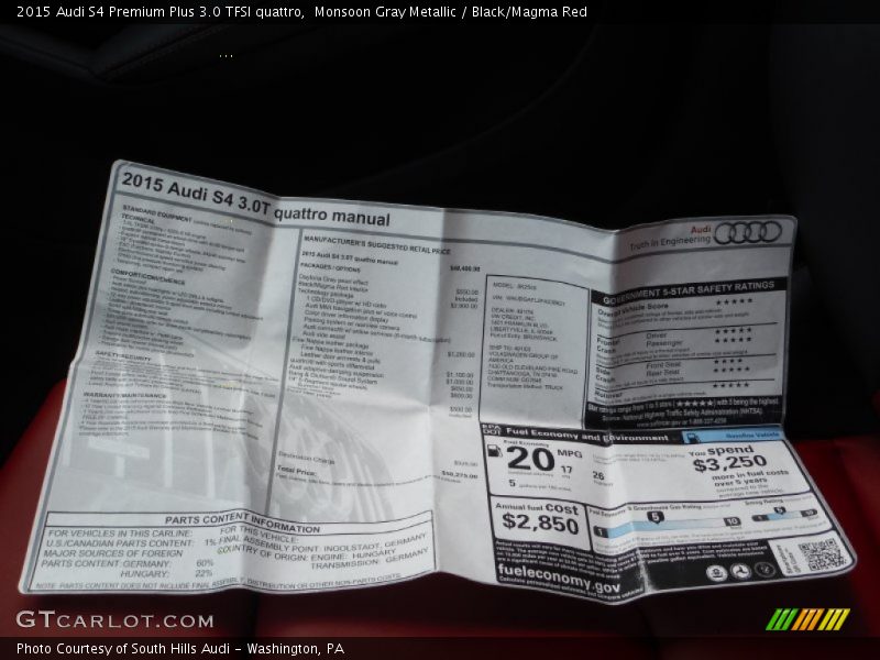  2015 S4 Premium Plus 3.0 TFSI quattro Window Sticker