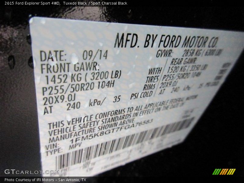 Tuxedo Black / Sport Charcoal Black 2015 Ford Explorer Sport 4WD