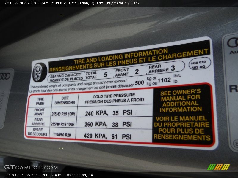 Quartz Gray Metallic / Black 2015 Audi A6 2.0T Premium Plus quattro Sedan