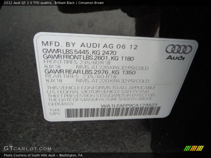Brilliant Black / Cinnamon Brown 2012 Audi Q5 2.0 TFSI quattro