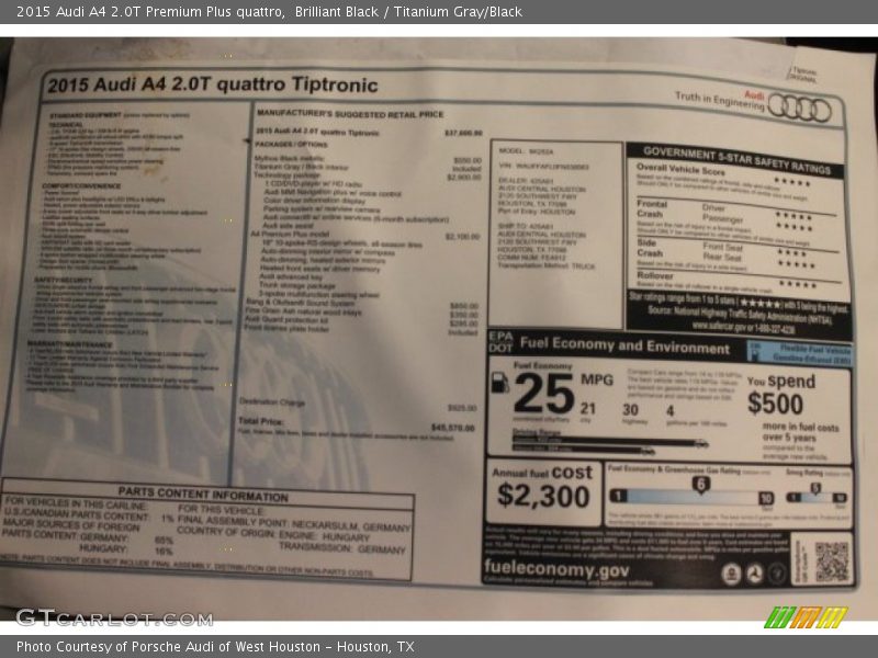 Brilliant Black / Titanium Gray/Black 2015 Audi A4 2.0T Premium Plus quattro