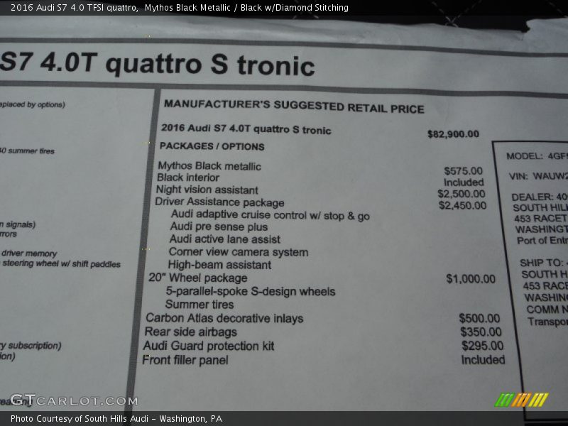  2016 S7 4.0 TFSI quattro Window Sticker