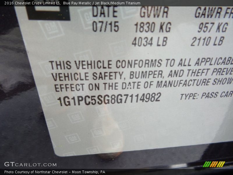 Blue Ray Metallic / Jet Black/Medium Titanium 2016 Chevrolet Cruze Limited LS