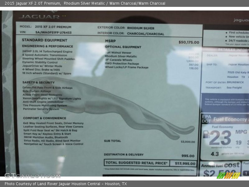  2015 XF 2.0T Premium Window Sticker