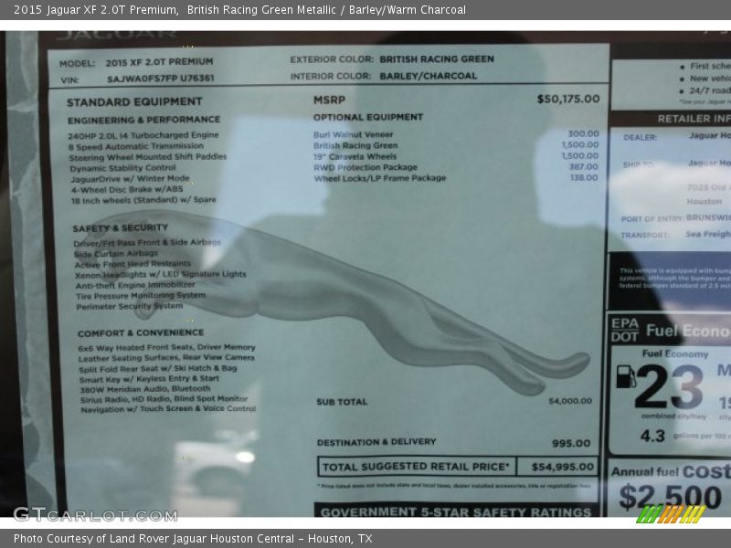 British Racing Green Metallic / Barley/Warm Charcoal 2015 Jaguar XF 2.0T Premium