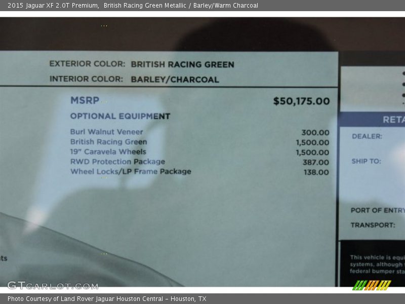 British Racing Green Metallic / Barley/Warm Charcoal 2015 Jaguar XF 2.0T Premium