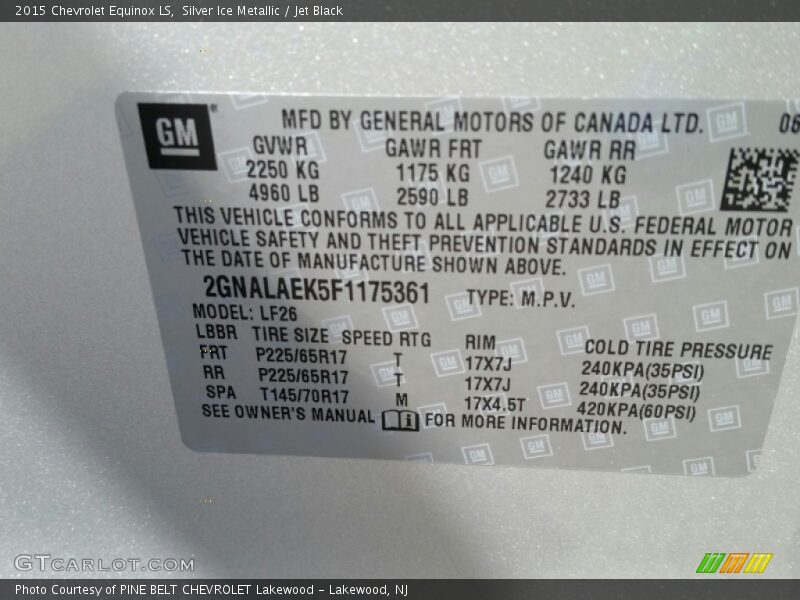 Silver Ice Metallic / Jet Black 2015 Chevrolet Equinox LS