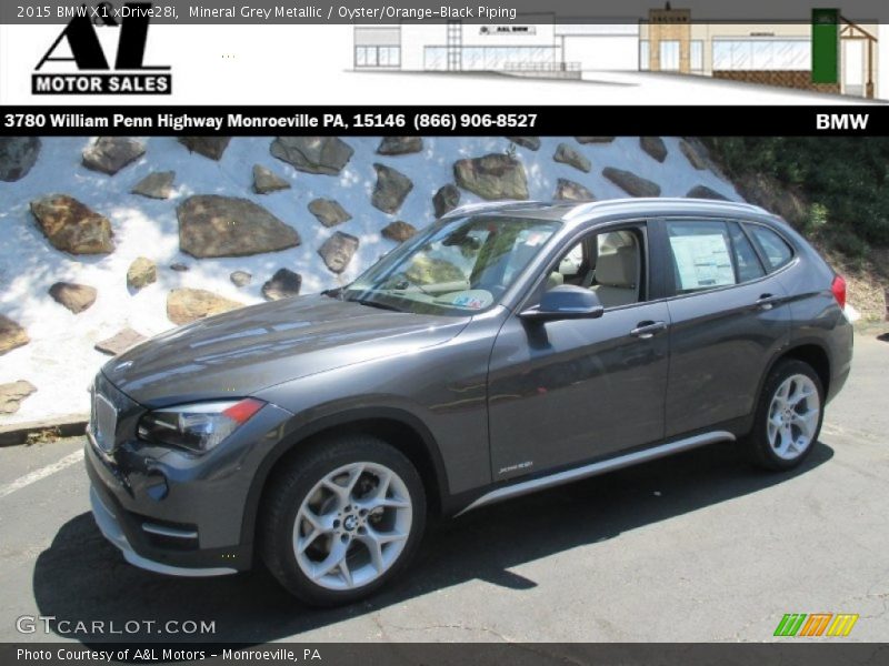 Mineral Grey Metallic / Oyster/Orange-Black Piping 2015 BMW X1 xDrive28i