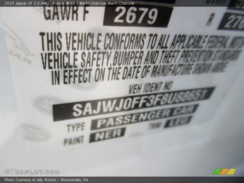 Polaris White / Warm Charcoal/Warm Charcoal 2015 Jaguar XF 3.0 AWD