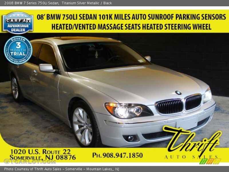 Titanium Silver Metallic / Black 2008 BMW 7 Series 750Li Sedan