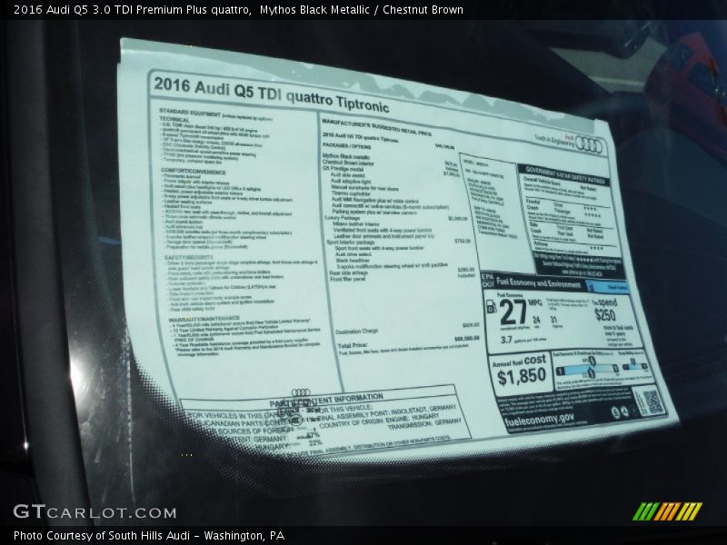  2016 Q5 3.0 TDI Premium Plus quattro Window Sticker