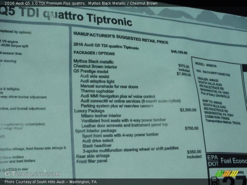  2016 Q5 3.0 TDI Premium Plus quattro Window Sticker