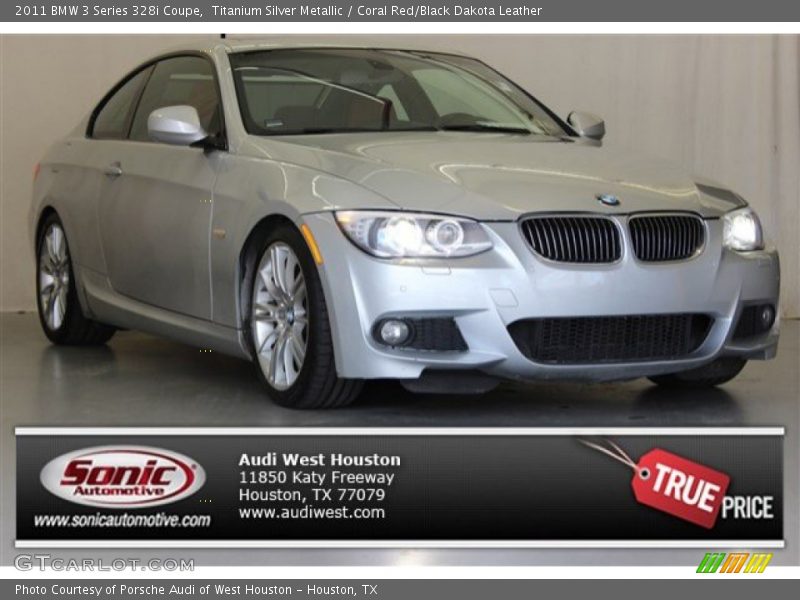 Titanium Silver Metallic / Coral Red/Black Dakota Leather 2011 BMW 3 Series 328i Coupe