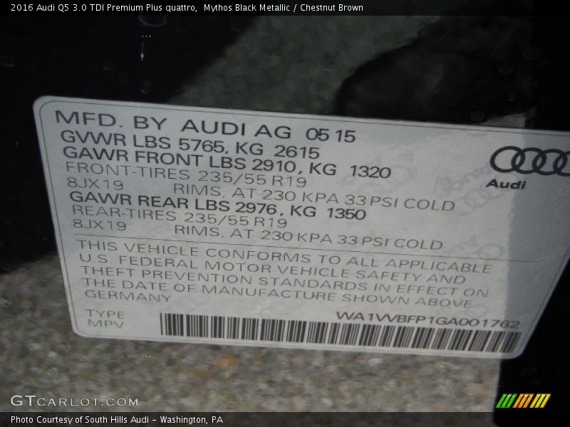Mythos Black Metallic / Chestnut Brown 2016 Audi Q5 3.0 TDI Premium Plus quattro