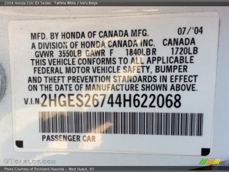 Taffeta White / Ivory Beige 2004 Honda Civic EX Sedan