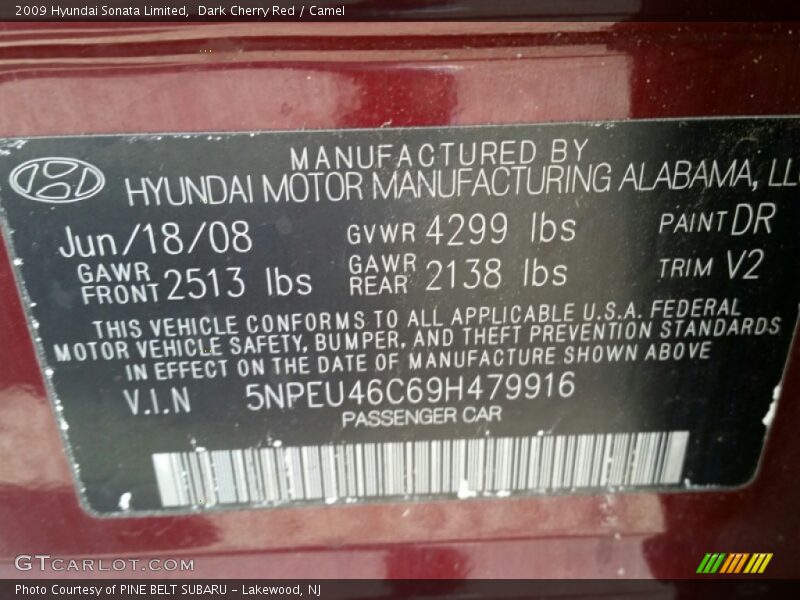 Dark Cherry Red / Camel 2009 Hyundai Sonata Limited