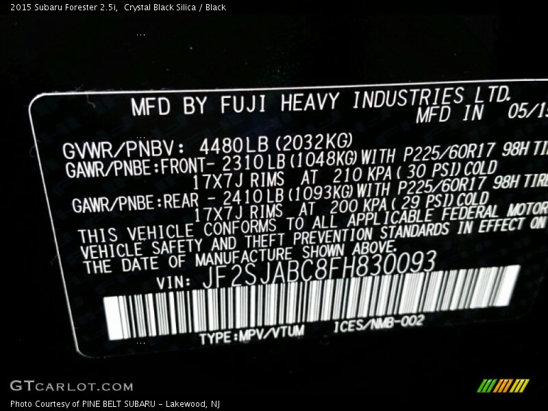 Crystal Black Silica / Black 2015 Subaru Forester 2.5i