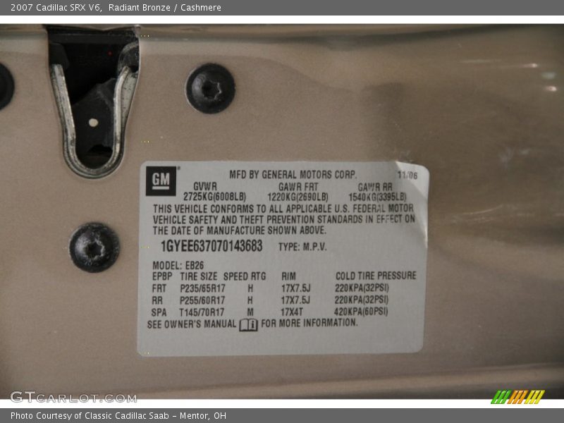 Radiant Bronze / Cashmere 2007 Cadillac SRX V6