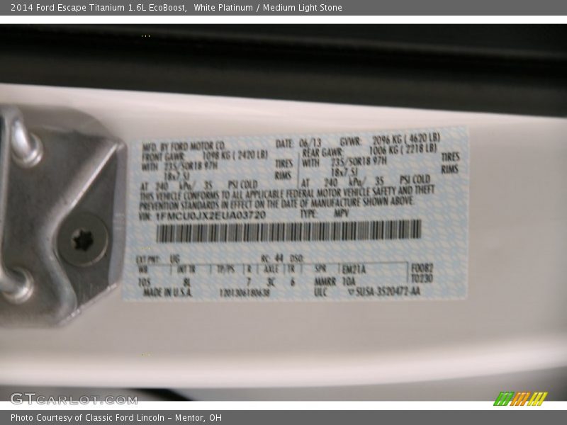 White Platinum / Medium Light Stone 2014 Ford Escape Titanium 1.6L EcoBoost