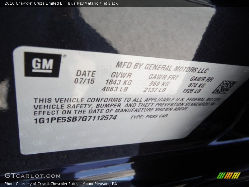 Blue Ray Metallic / Jet Black 2016 Chevrolet Cruze Limited LT