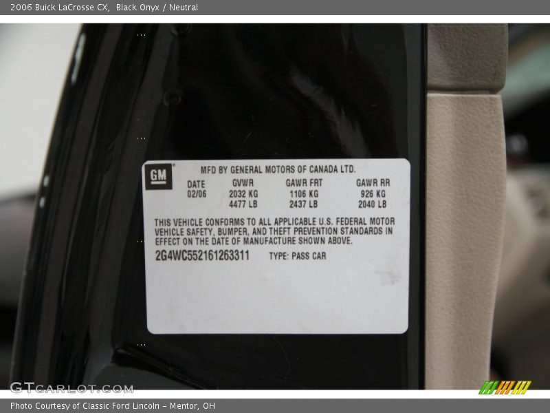 Black Onyx / Neutral 2006 Buick LaCrosse CX