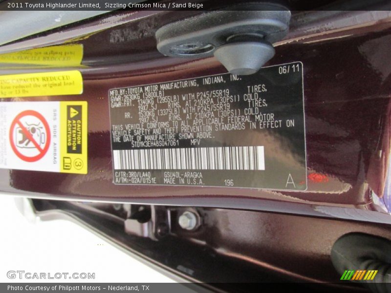 Sizzling Crimson Mica / Sand Beige 2011 Toyota Highlander Limited