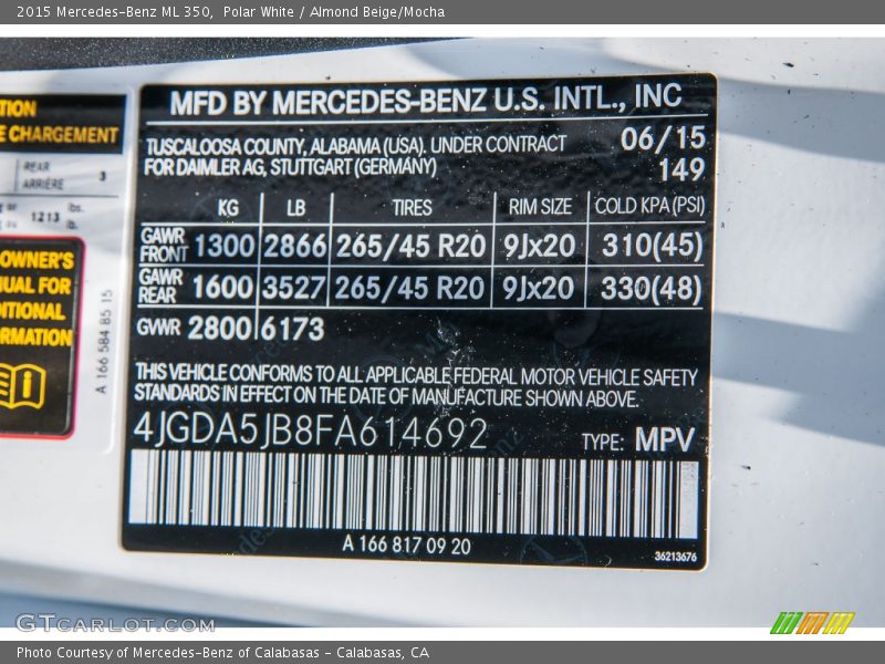 Polar White / Almond Beige/Mocha 2015 Mercedes-Benz ML 350