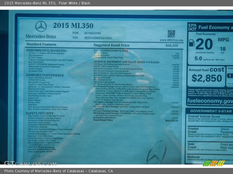 Polar White / Black 2015 Mercedes-Benz ML 350