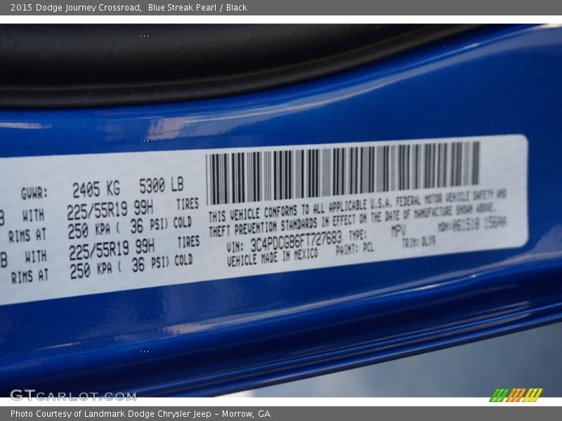 Blue Streak Pearl / Black 2015 Dodge Journey Crossroad