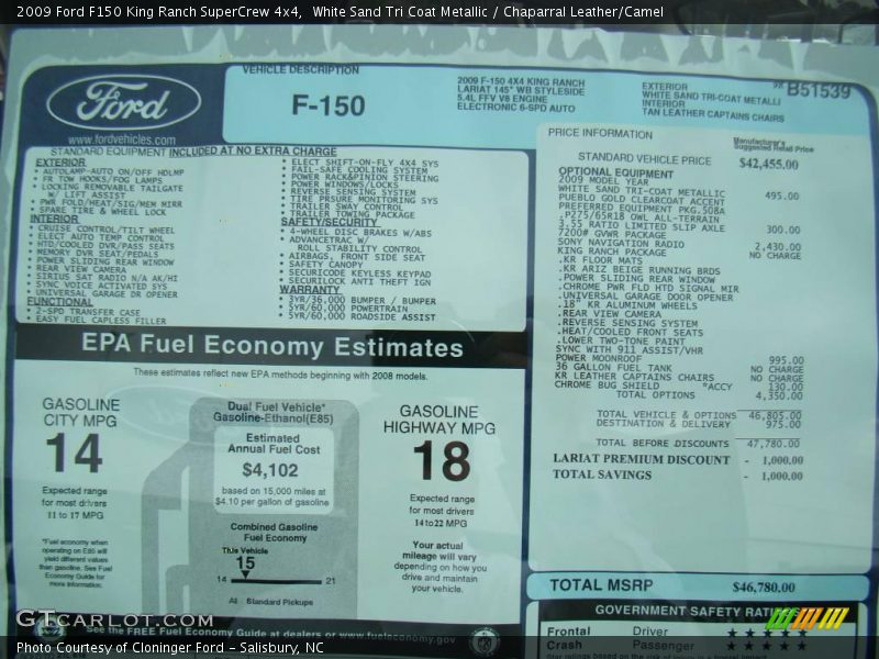 White Sand Tri Coat Metallic / Chaparral Leather/Camel 2009 Ford F150 King Ranch SuperCrew 4x4