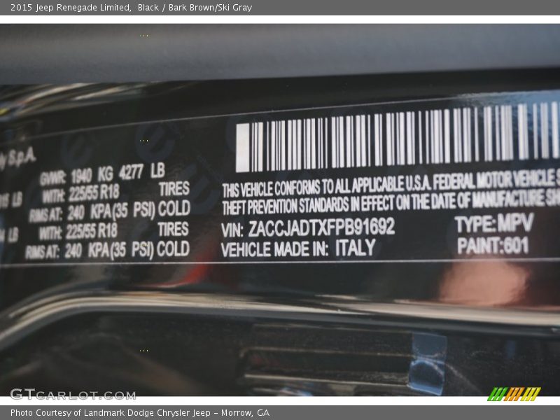 Black / Bark Brown/Ski Gray 2015 Jeep Renegade Limited