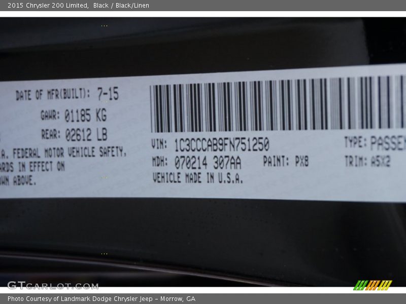 Black / Black/Linen 2015 Chrysler 200 Limited
