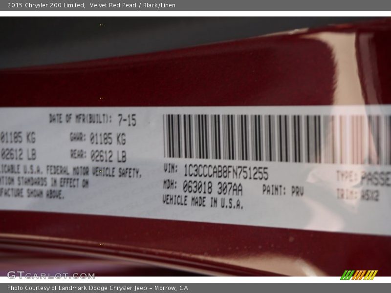 Velvet Red Pearl / Black/Linen 2015 Chrysler 200 Limited