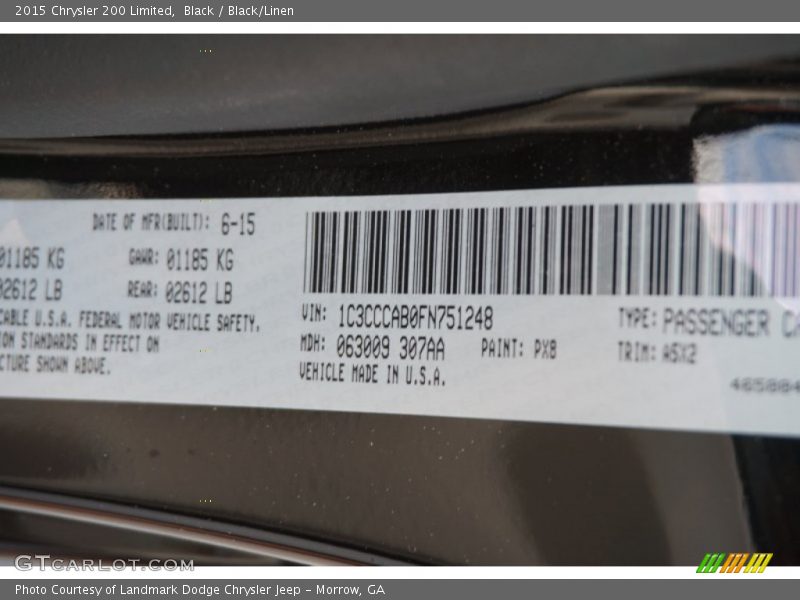 Black / Black/Linen 2015 Chrysler 200 Limited
