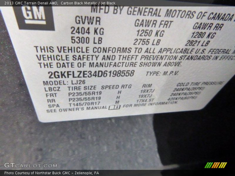 Carbon Black Metallic / Jet Black 2013 GMC Terrain Denali AWD