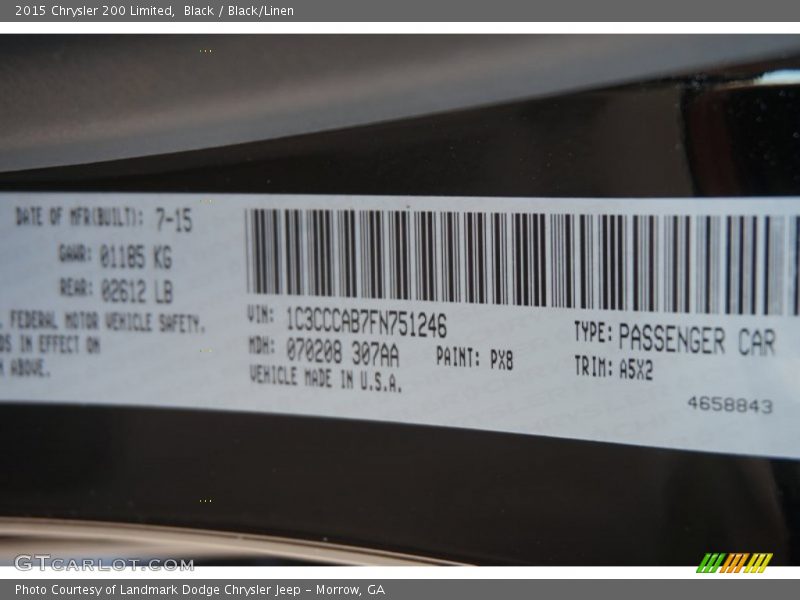 Black / Black/Linen 2015 Chrysler 200 Limited