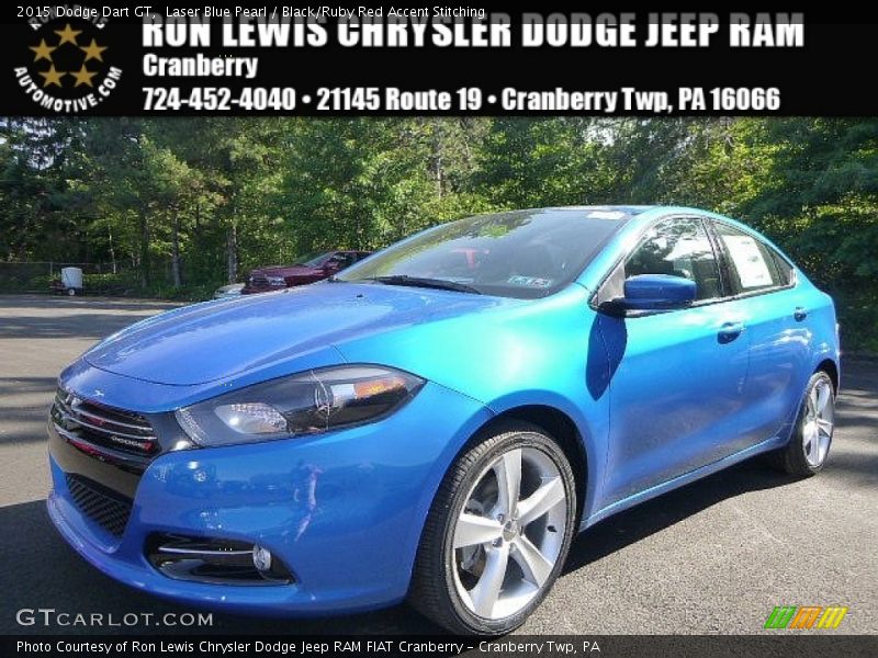 Laser Blue Pearl / Black/Ruby Red Accent Stitching 2015 Dodge Dart GT